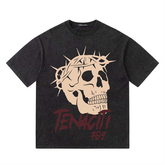 American Style Retro Creative Skull Print Loose T-shirt - 0 - Hoods & Jack