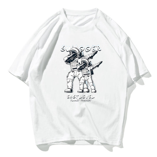 Summer T-shirt Men And Women Pure Cotton Loose Astronaut Print Short Sleeve - 0 - Hoods & Jack