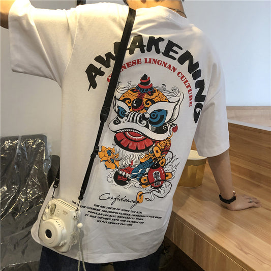 Short Sleeve T-shirt Men''s Fashion Student Loose Harajuku Style Medium Sleeve - 0 - Hoods & Jack