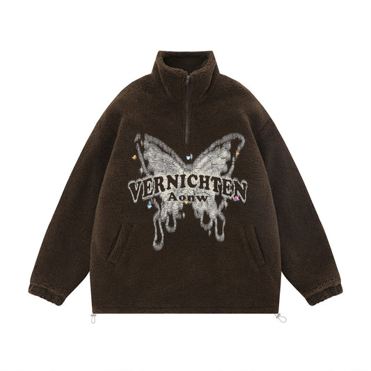 Butterfly Print Lamb Wool Sweatshirt Men - 0 - Hoods & Jack