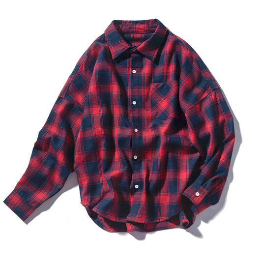 Plaid Shirt Long Sleeved Loose Casual Shirt - 0 - Hoods & Jack