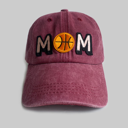 Simple Distressed Basketball MaMa Letter Embroidered Cap - 0 - Hoods & Jack